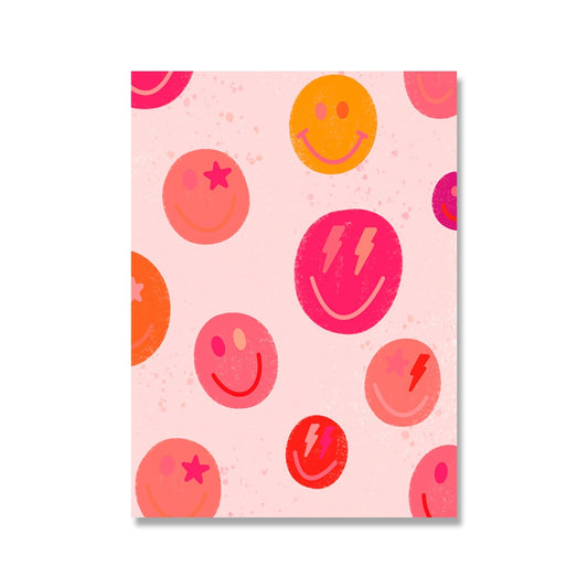 Preppy Pink Aesthetic Smiley Face Wall Art Poster