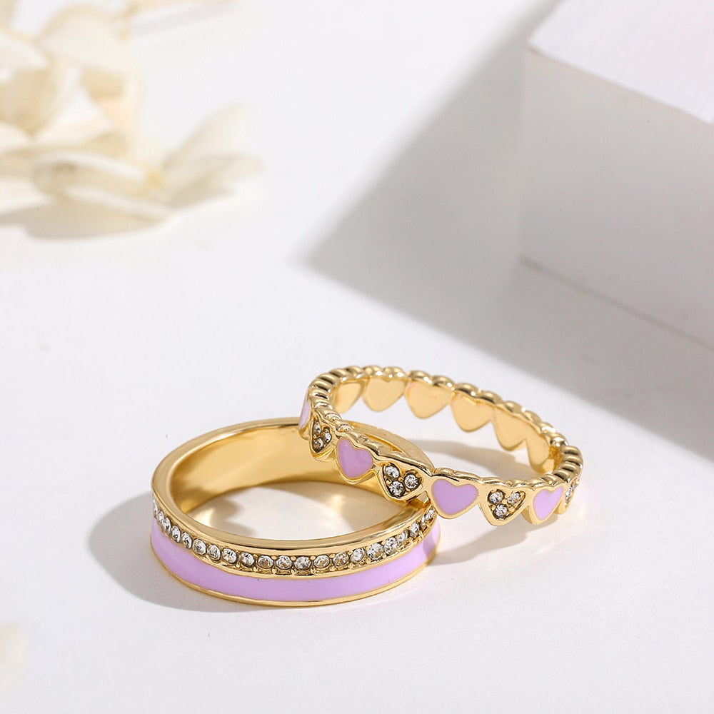 Preppy Aesthetic Rhinestone Heart Rings (2 pack) β The Preppy Place