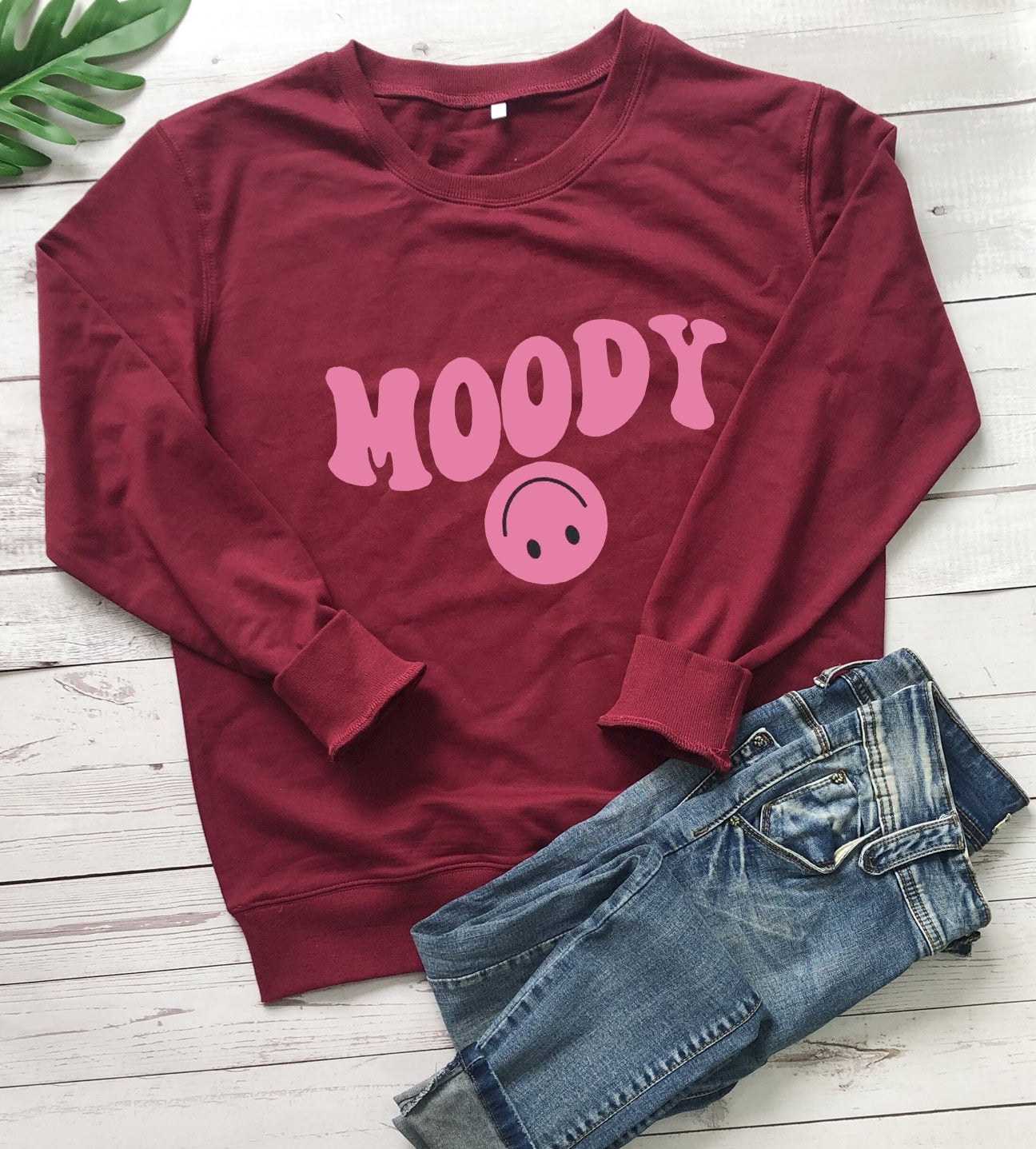 Preppy Aesthetic Pink Smiley Face Moody Crewneck Sweatshirt