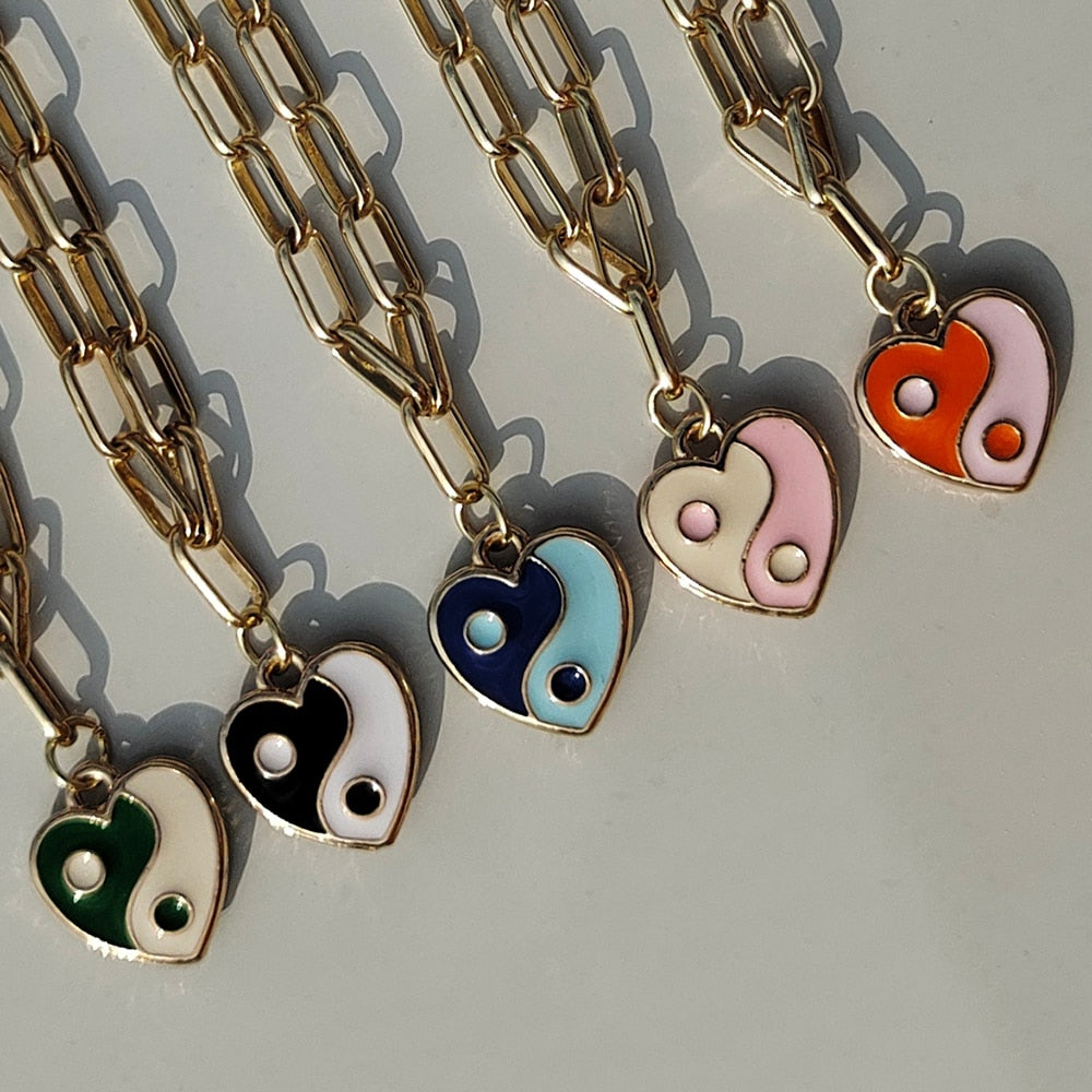 Yin Yang Heart Pendant Preppy Aesthetic Necklace – The Preppy Place