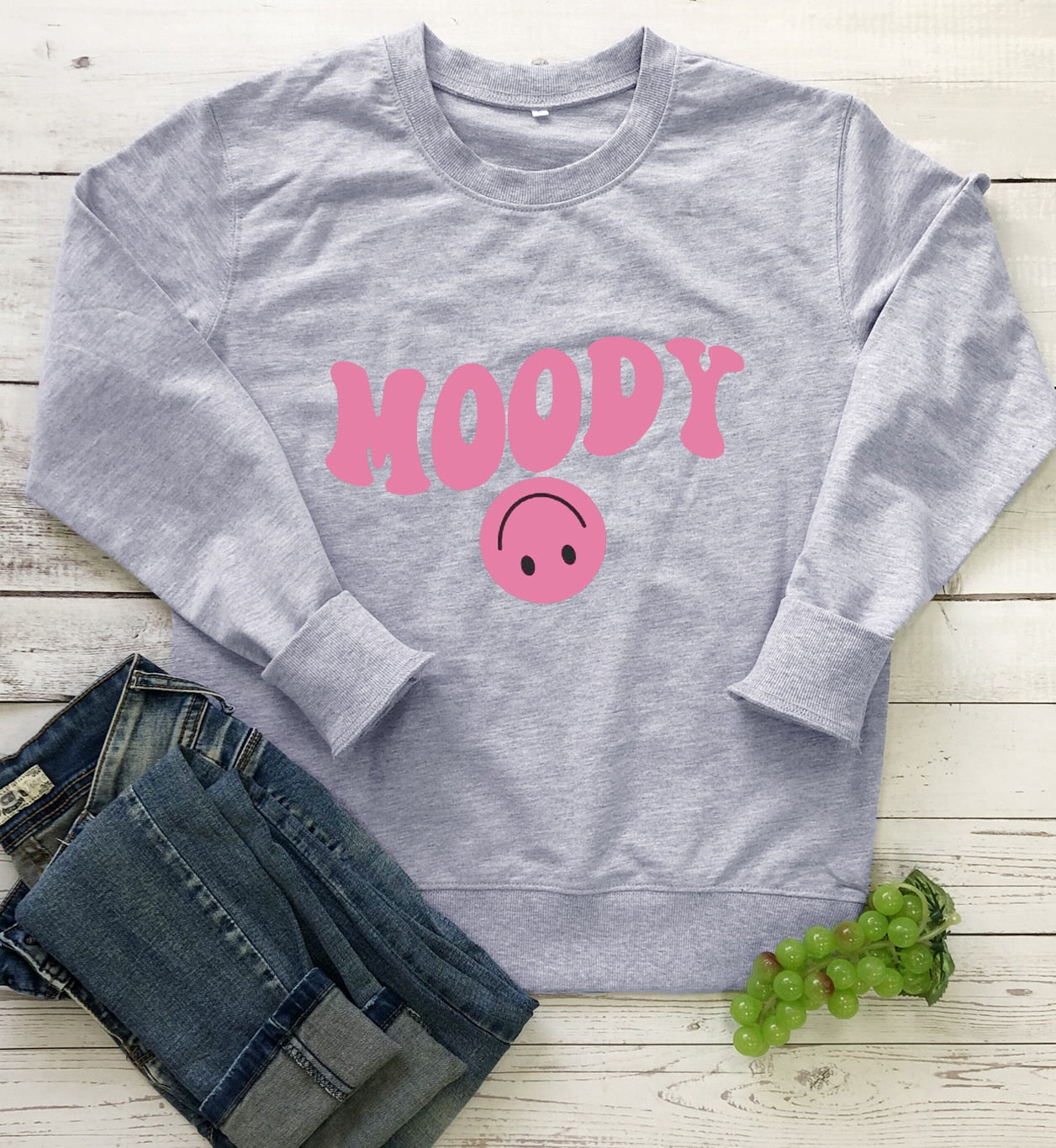 Preppy Aesthetic Pink Smiley Face Moody Crewneck Sweatshirt