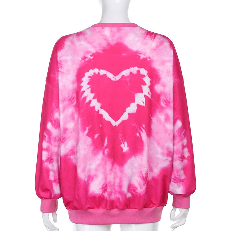 Tie Dye Pink Heart Print Sweatshirt