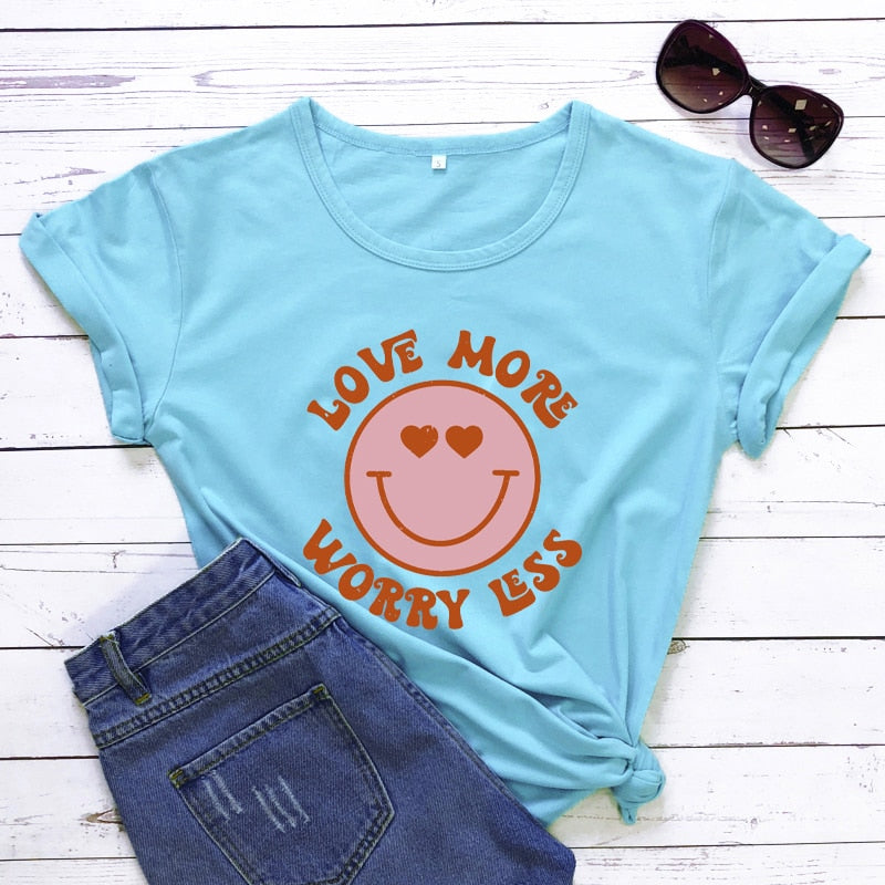 Love More Worry Less Preppy Aesthetic Smiley Face T-shirt
