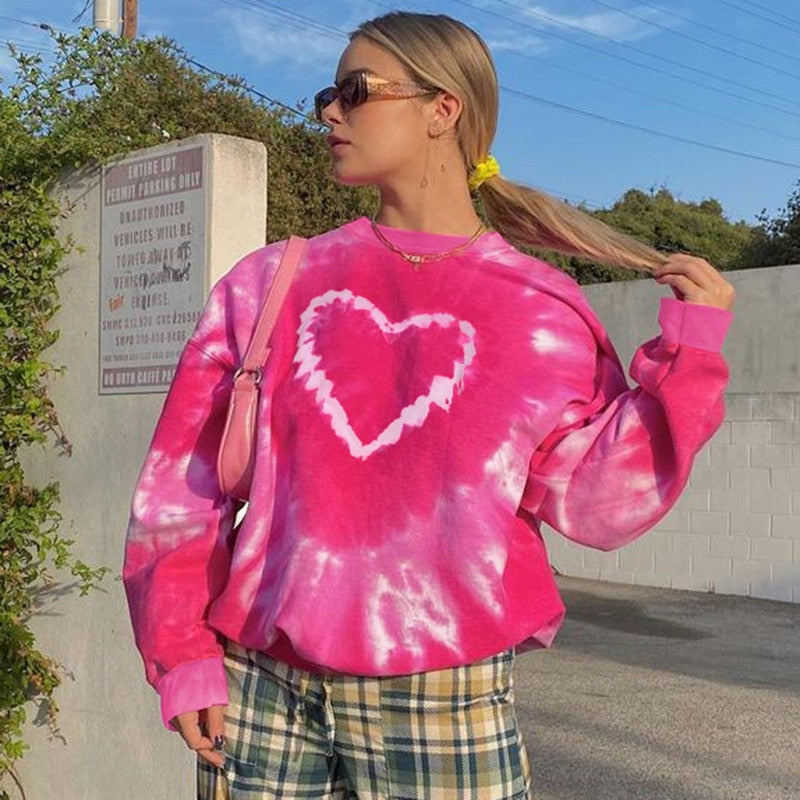 Tie Dye Pink Heart Print Sweatshirt