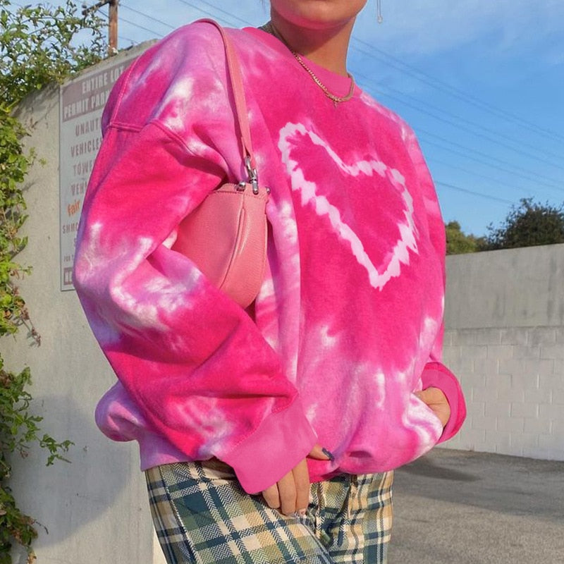 Tie Dye Pink Heart Print Sweatshirt