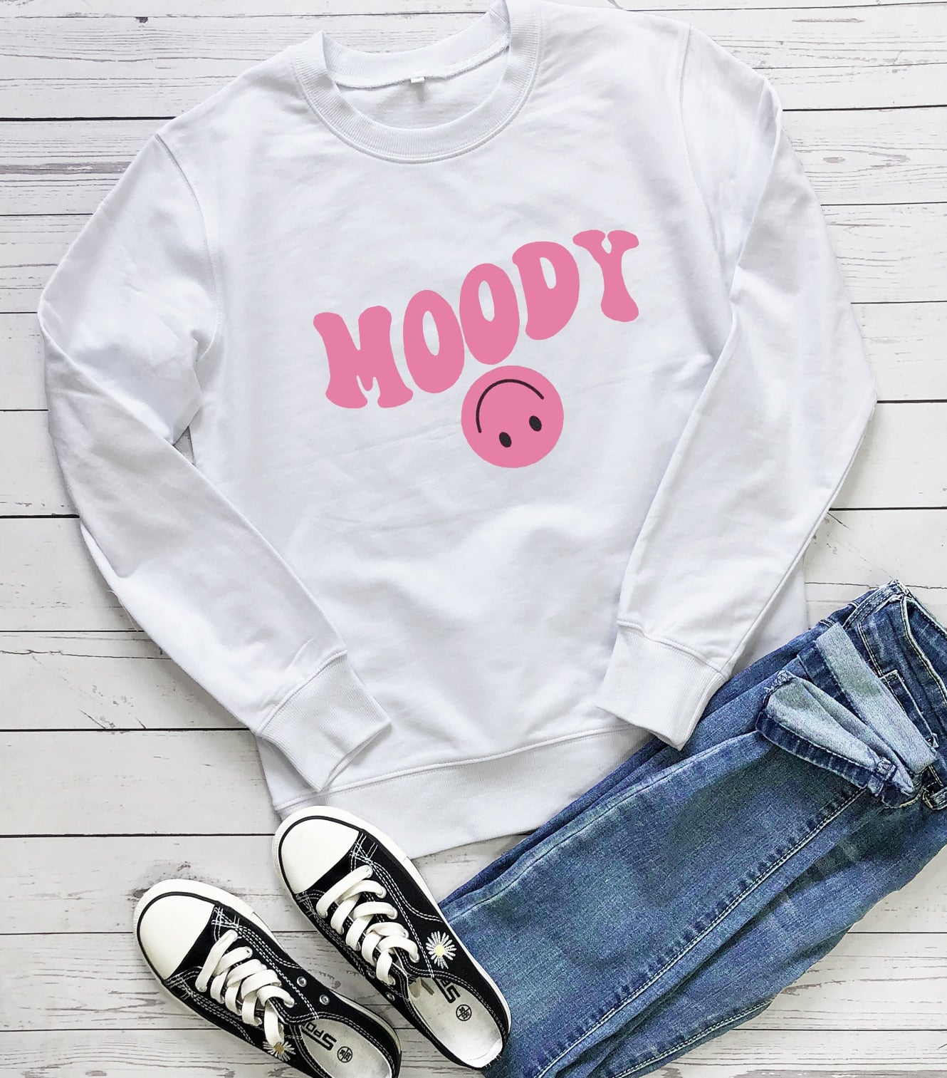 Preppy Aesthetic Pink Smiley Face Moody Crewneck Sweatshirt – The