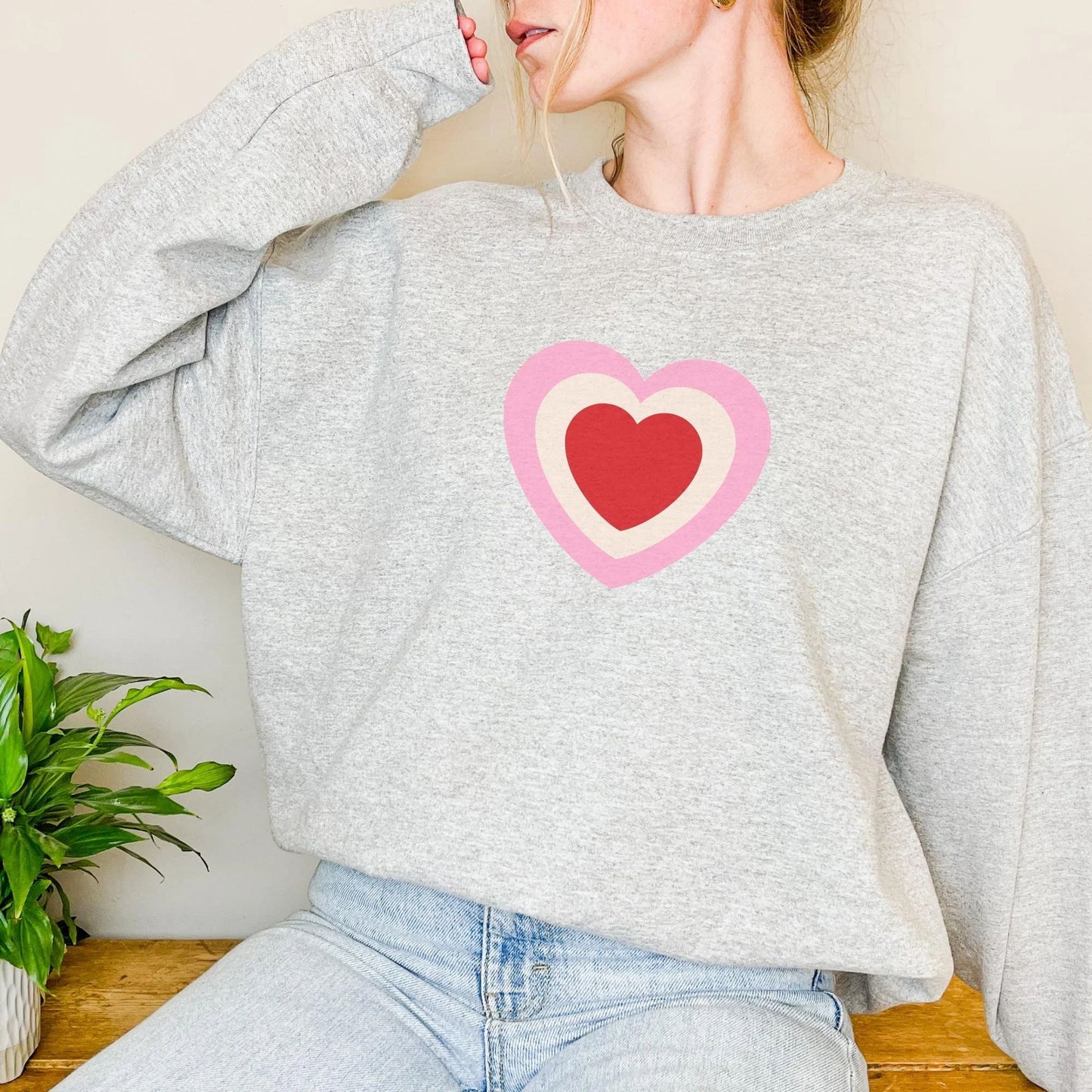 Heart Print Crewneck Sweatshirt