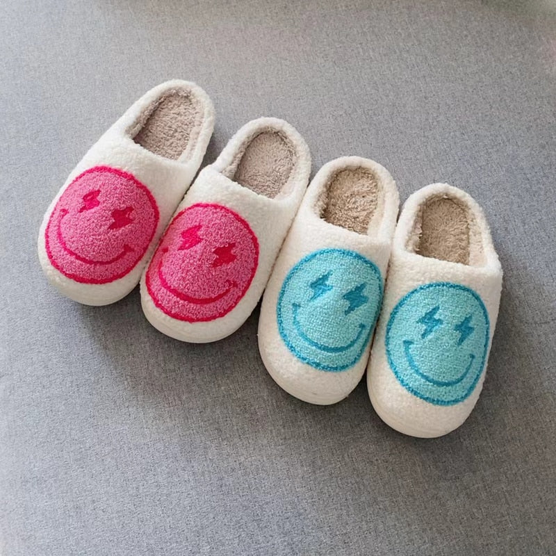 Smiley Face Lightning Blue/ Pink Preppy Aesthetic Slippers