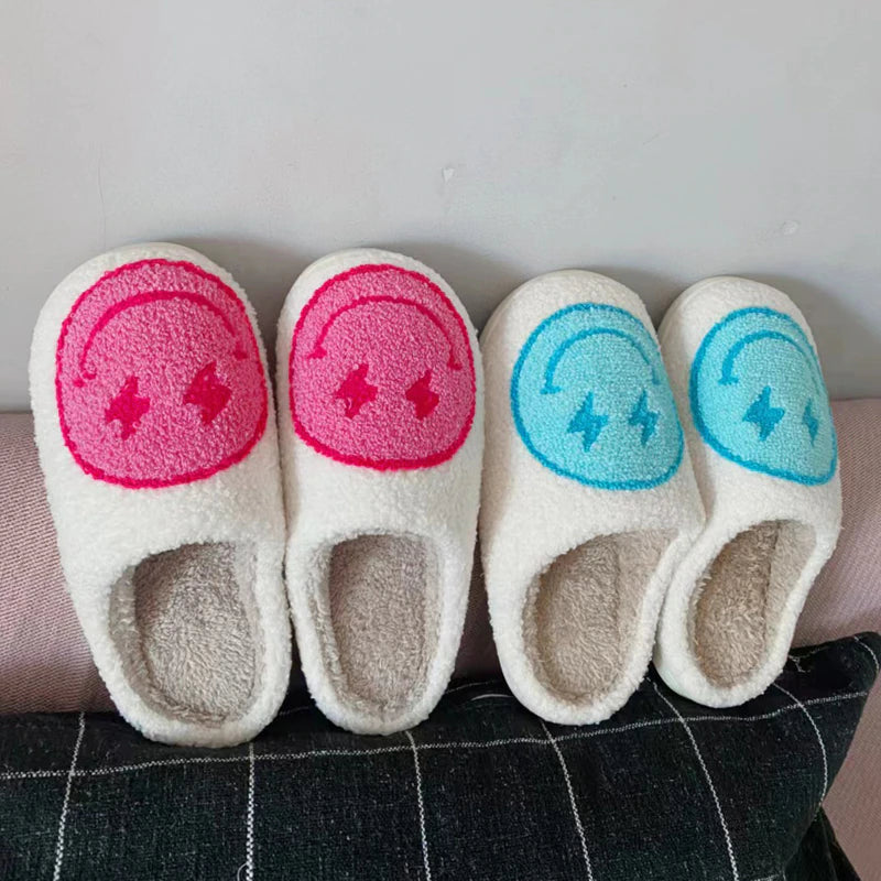 Smiley Face Lightning Blue/ Pink Preppy Aesthetic Slippers