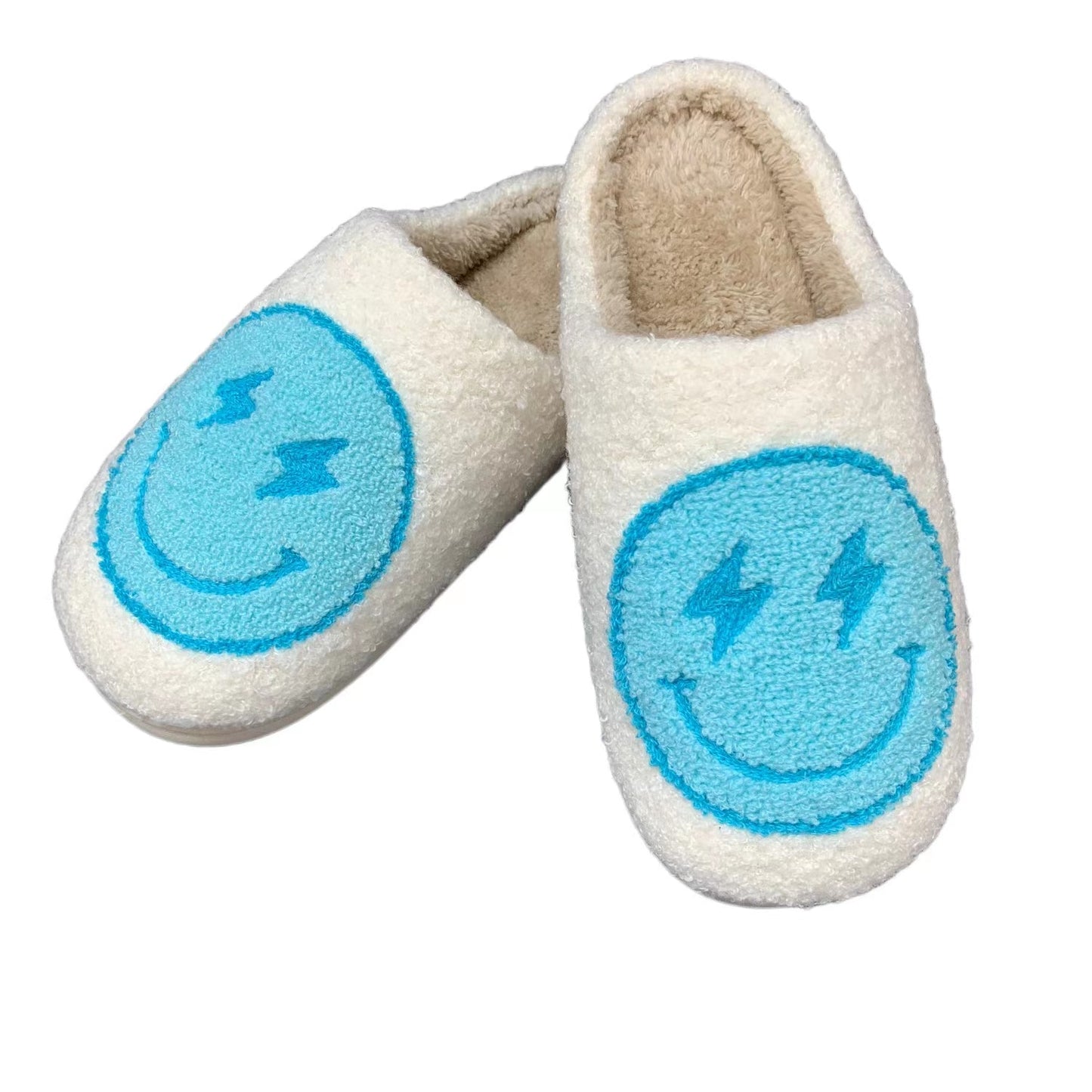 Smiley Face Lightning Blue/ Pink Preppy Aesthetic Slippers