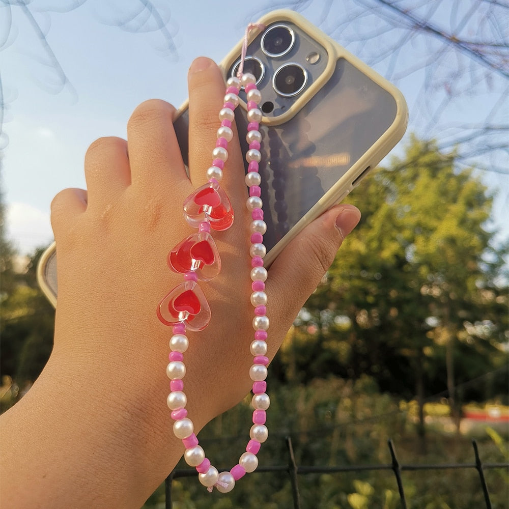 Preppy Aesthetic Pearl Heart Phone Charm Chain