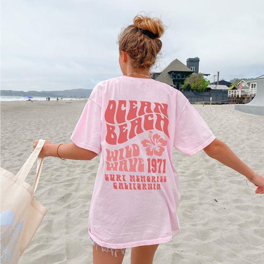 Ocean Beach Preppy Coconut Girl Aesthetic Hibiscus Graphic Tee