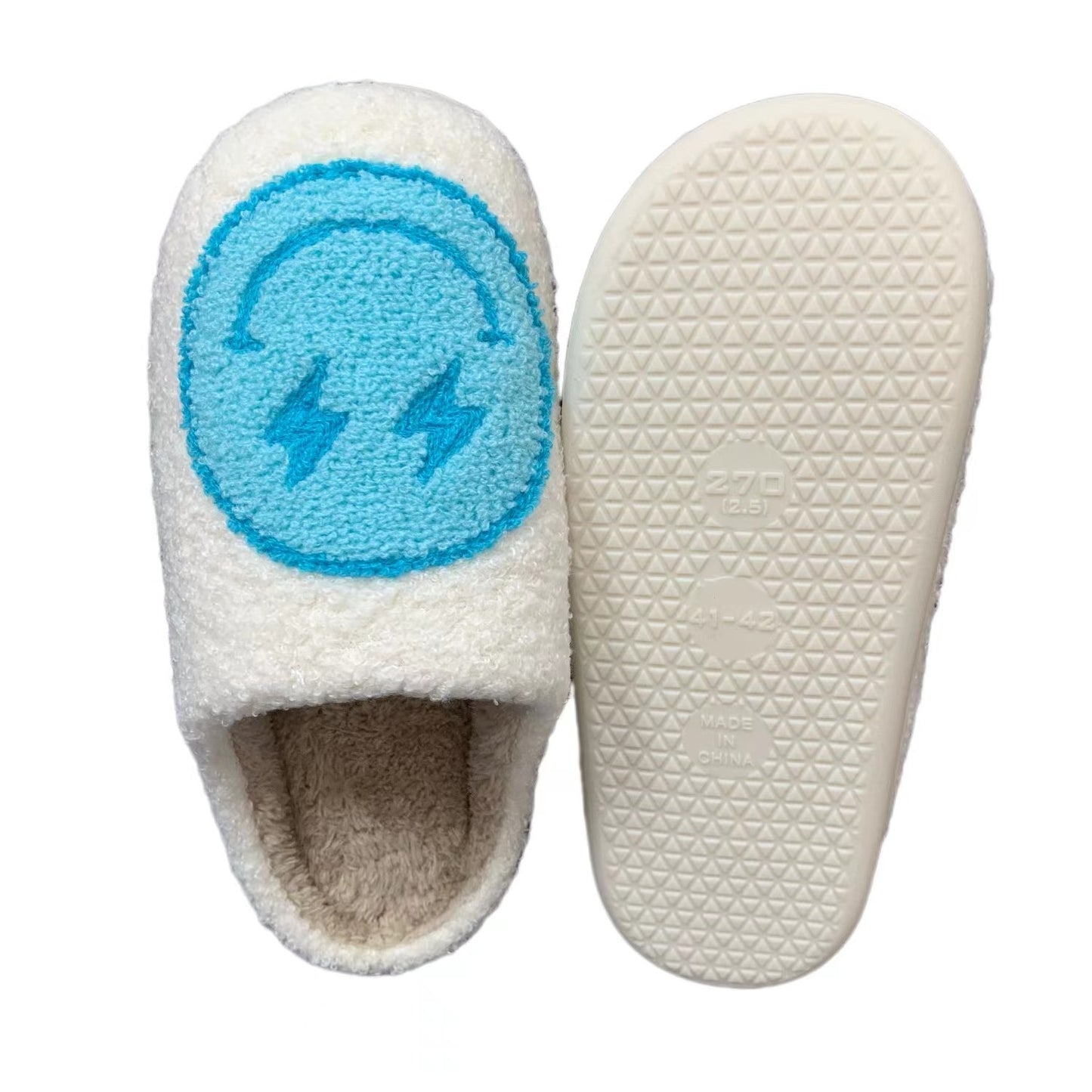 Smiley Face Lightning Blue/ Pink Preppy Aesthetic Slippers