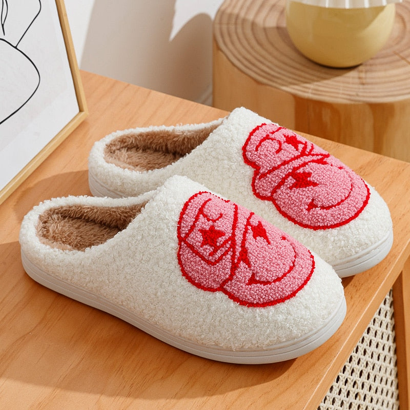 Smiley Face Pink Cowgirl Preppy Aesthetic Cozy Slippers