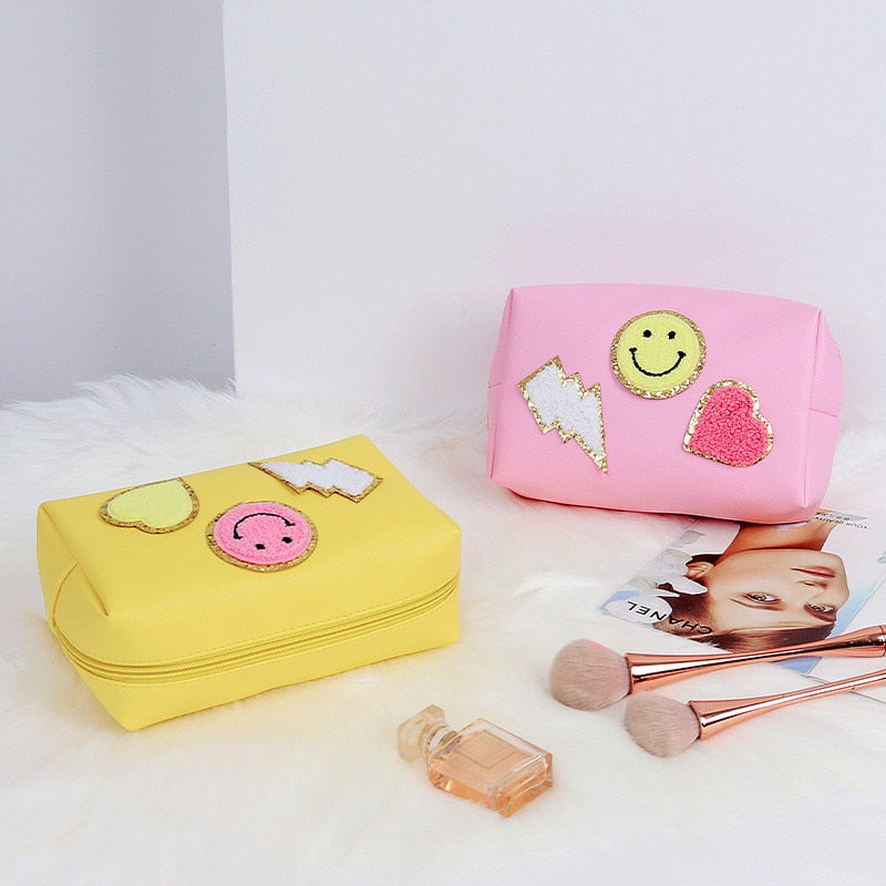 Preppy Aesthetic Smiley Face Lightning Bolt Patches Makeup Bags