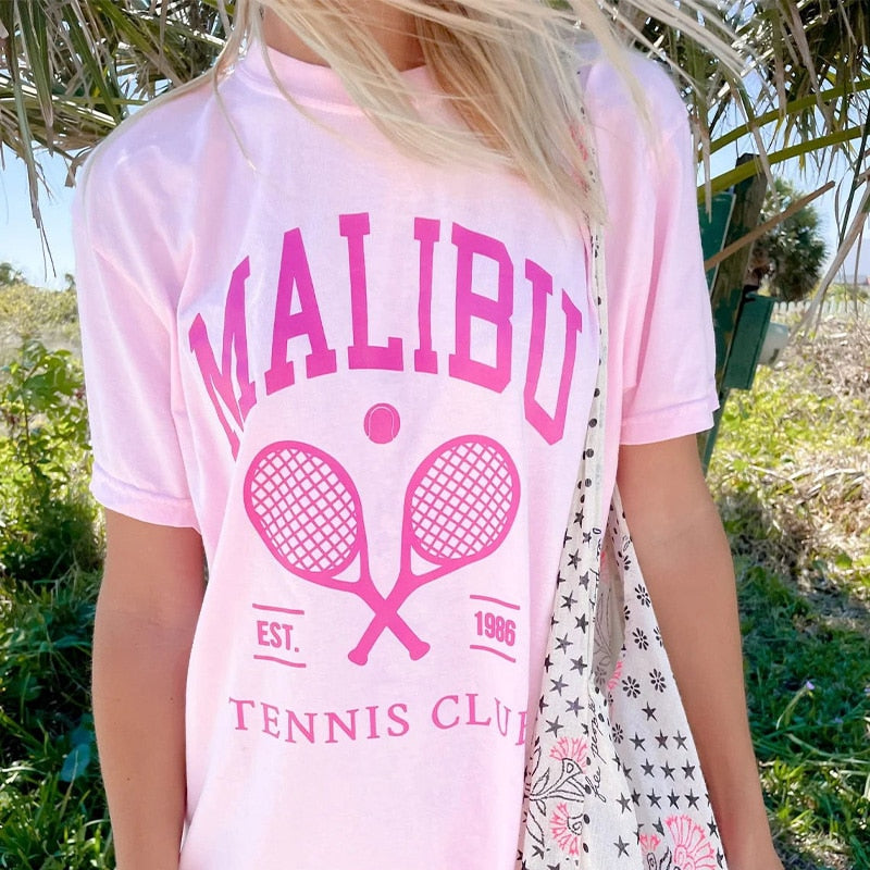 Malibu Tennis Club Pink Preppy Aesthetic T-Shirt