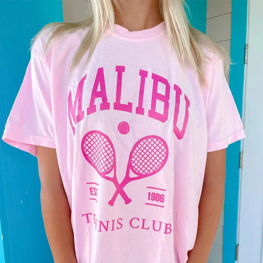 Malibu Tennis Club Pink Preppy Aesthetic T-Shirt