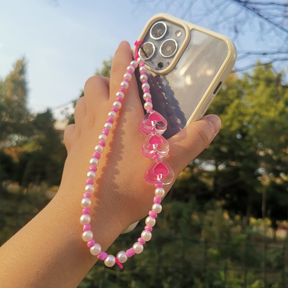 Preppy Aesthetic Pearl Heart Phone Charm Chain