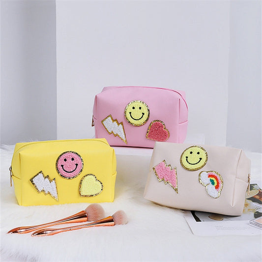 Preppy Aesthetic Smiley Face Lightning Bolt Patches Makeup Bags