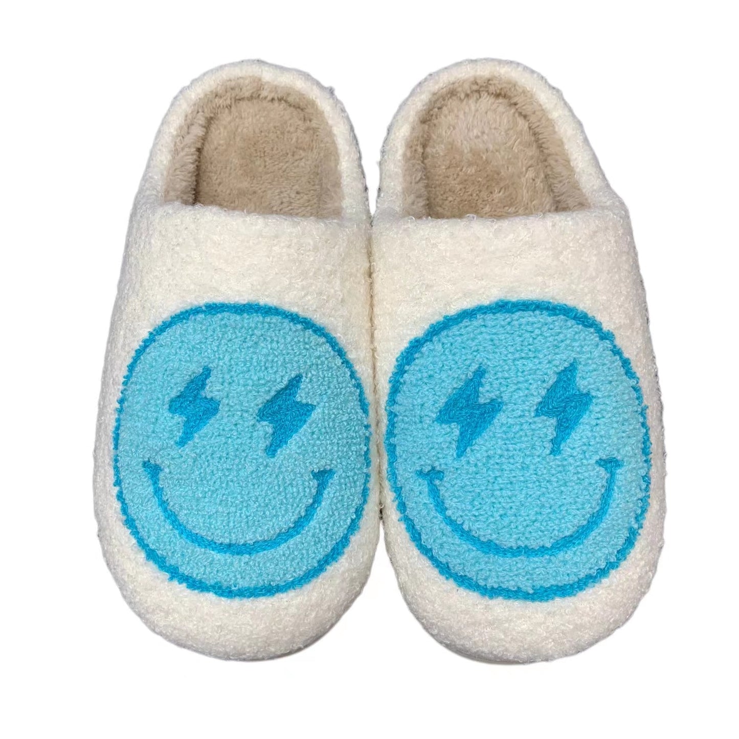 Smiley Face Lightning Blue/ Pink Preppy Aesthetic Slippers