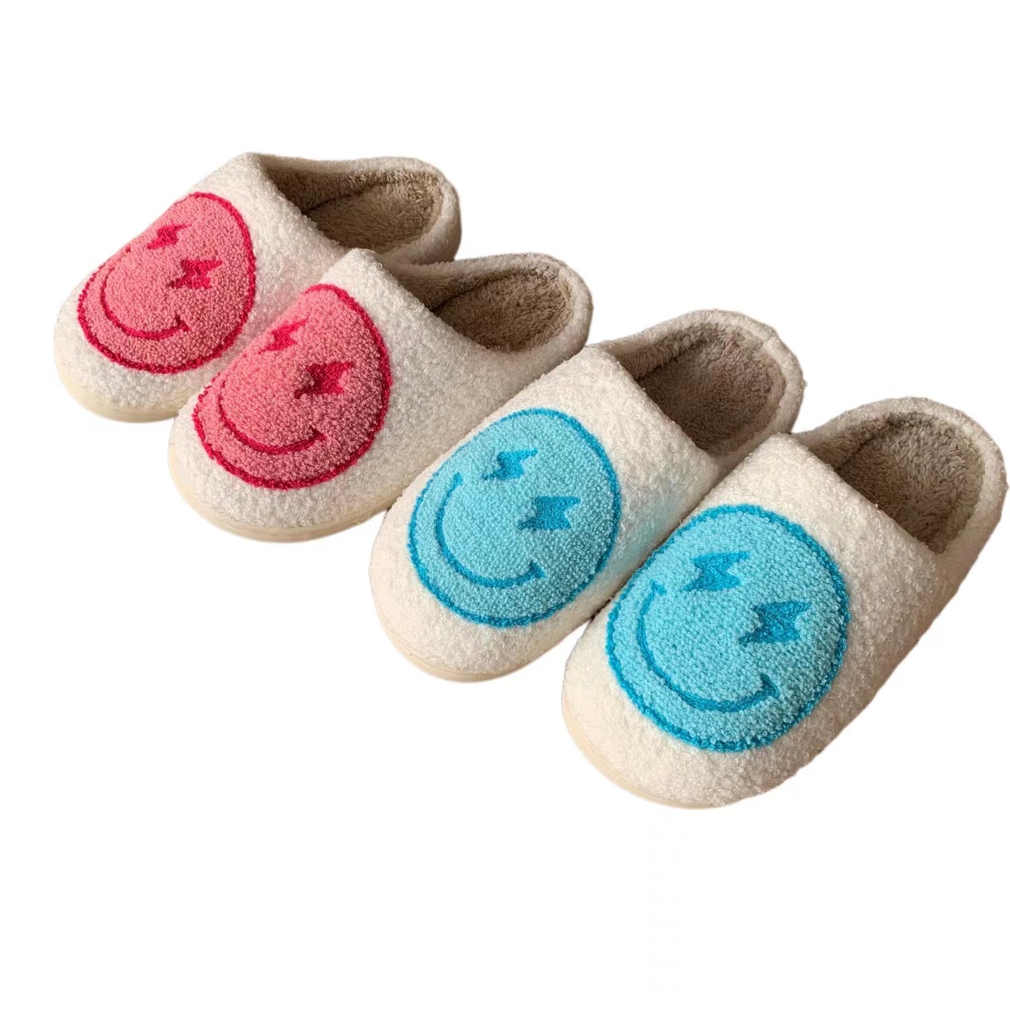 Smiley Face Lightning Blue/ Pink Preppy Aesthetic Slippers