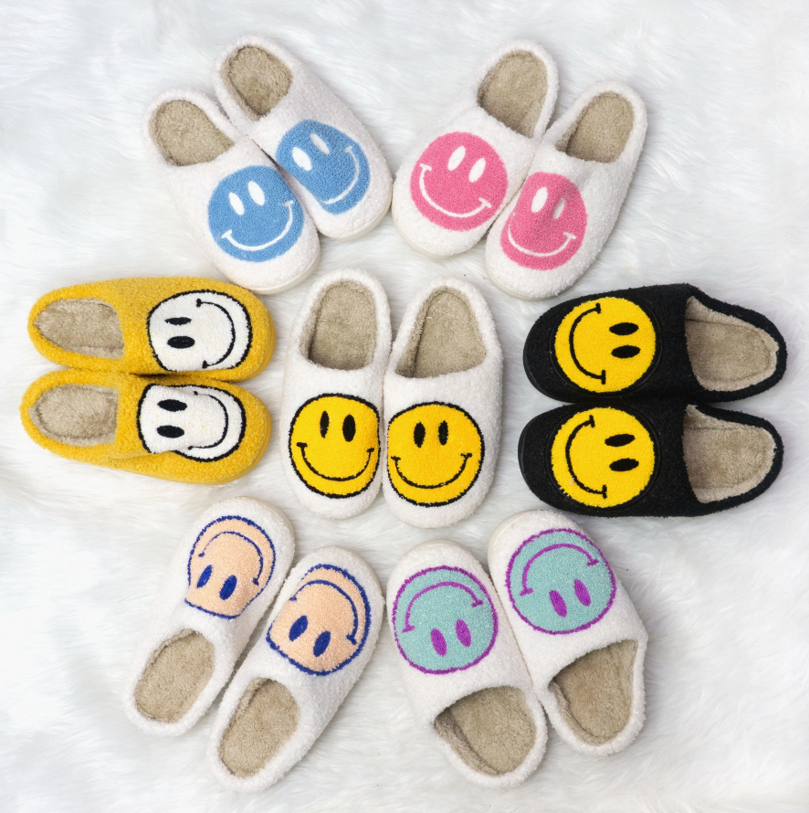 Preppy Smiley Face Cozy Slippers