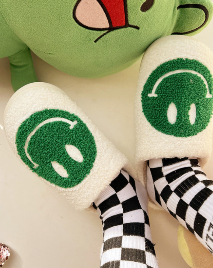 Preppy Smiley Face Cozy Slippers