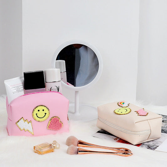 Preppy Aesthetic Smiley Face Lightning Bolt Patches Makeup Bags