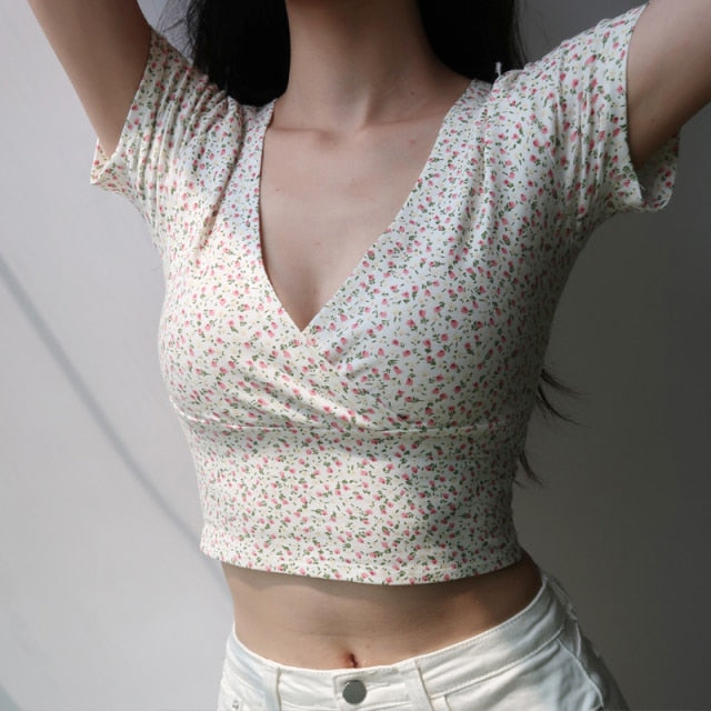 Vintage Floral Criss Cross Crop Top