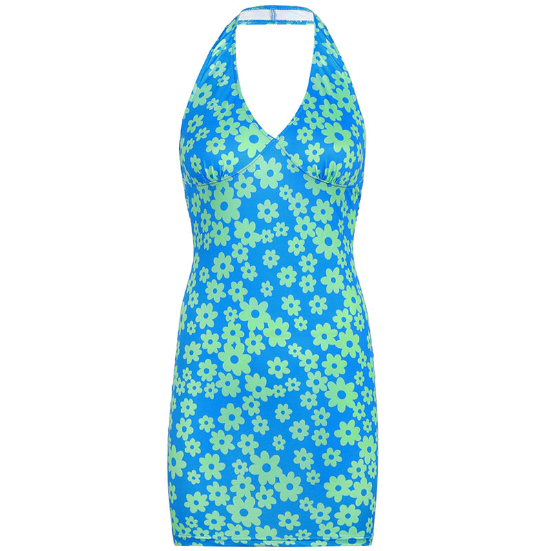 Preppy Floral Print Blue Summer Dress  The Preppy Place