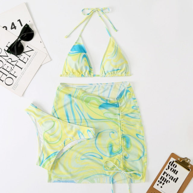 3 Pieces Trendy Bikini Swimsuit Set