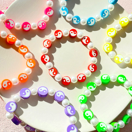 Yin Yang Preppy Aesthetic Beaded Pearl Charm Bracelets